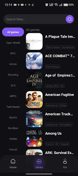 Screenshot of Cato Cloud Gaming app gameplay